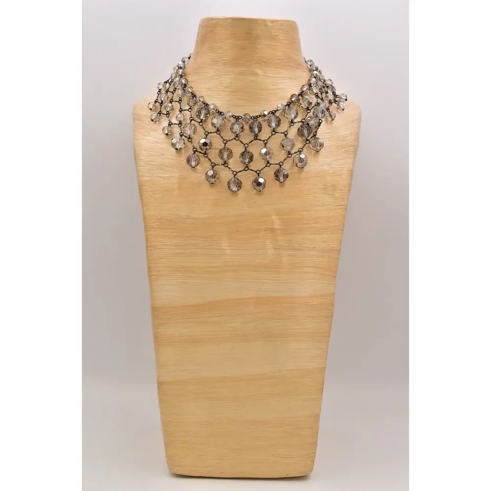 Banana Republic Vintage Glass Crystal Collar Bib Necklace Gray Statement BinBL